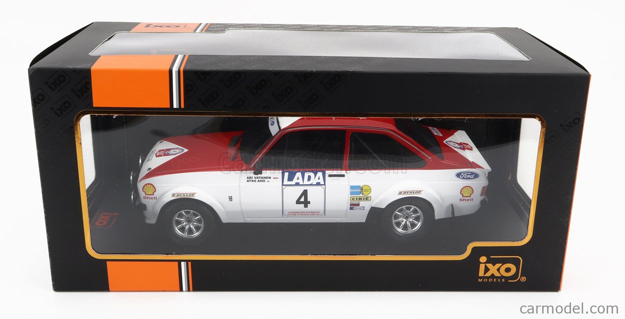 IXO-MODELS 18RMC143.22 Масштаб 1/18  FORD ENGLAND ESCORT MKII RS 1800 (night version) N 4 RALLY 1000 LAKES 1977 A.VATANEN - A.AHO WHITE RED