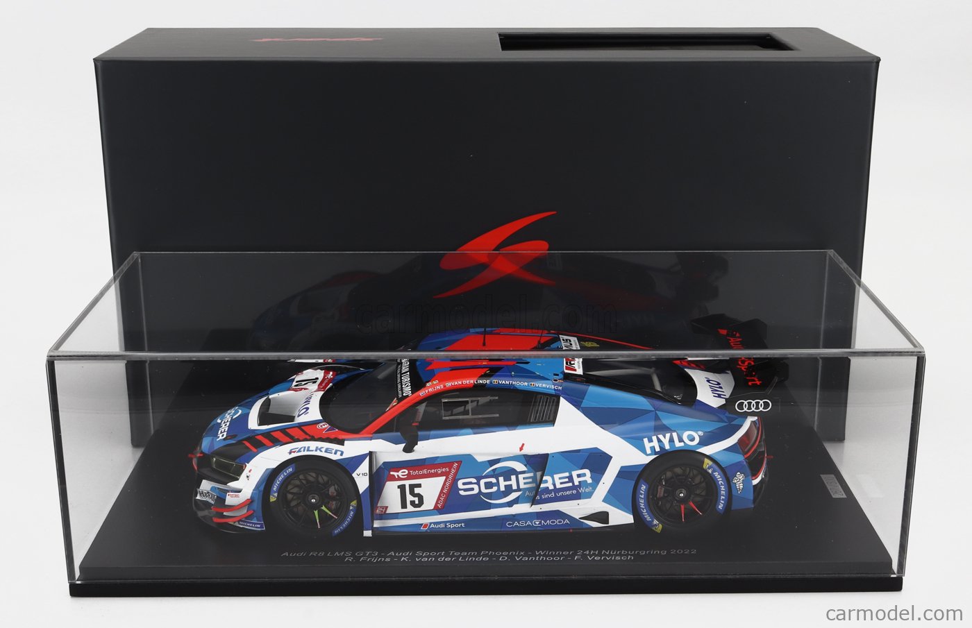 SPARK-MODEL 18SG061 Scale 1/18 | AUDI R8 LMS GT3 TEAM AUDI SPORT PHOENIX N  15 WINNER 24h NURBURGRING 2022 D.VANTHOOR - F.VERVISCH - R.FRIJNS - K.VAN  DER LINDE BLUE WHITE RED