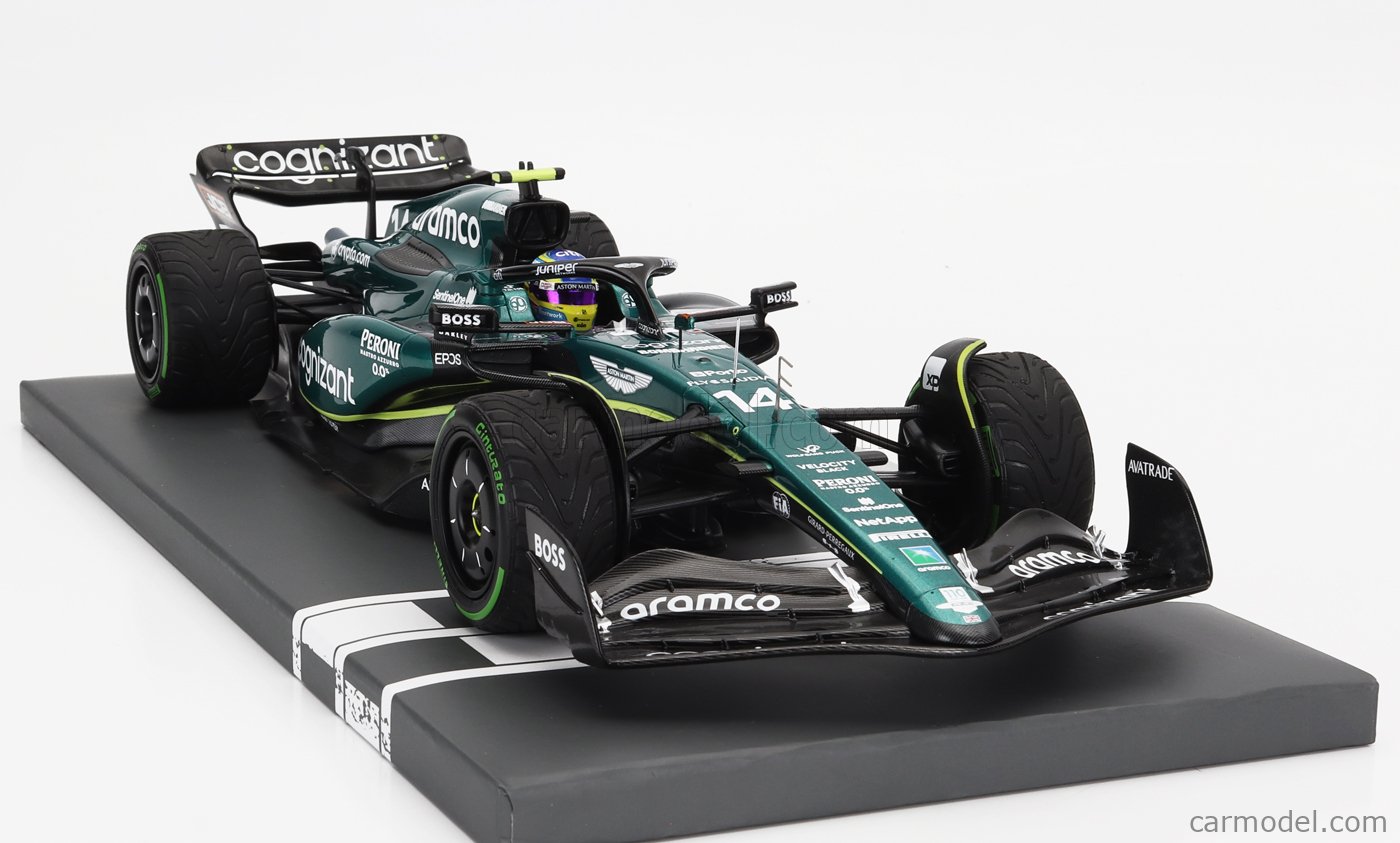 Voiture Miniature F1 Monaco 2023 Modèle Réduit 1:18 SPARK Aston Martin  AMR23 #14 F1 GP Monaco 2023 Alonso - Avec Vitrine, Référence 18S900 Modèle  F1 Monaco 2023 Vitrine