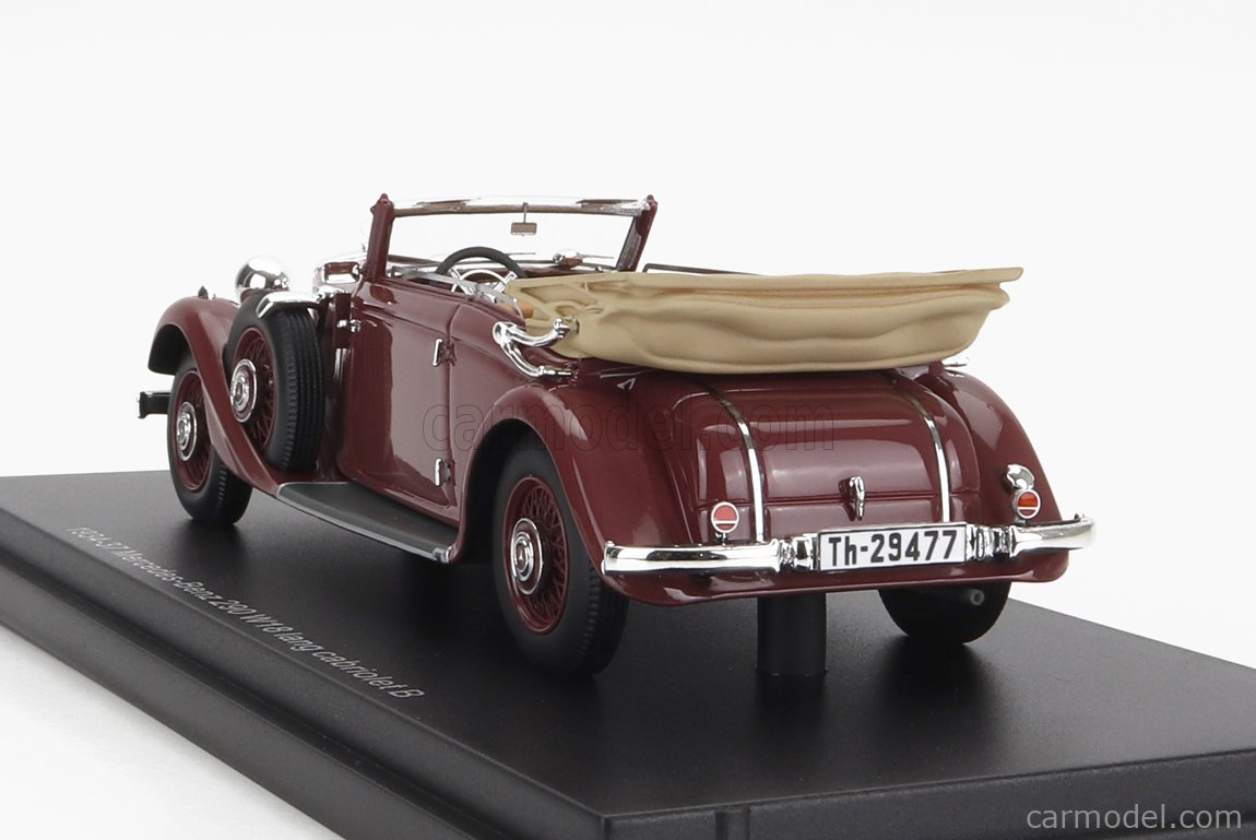 1933-1936 Mercedes Benz 290 W18 Cabriolet B toit ouvert maroon 1/43 résine-EMEU43043E