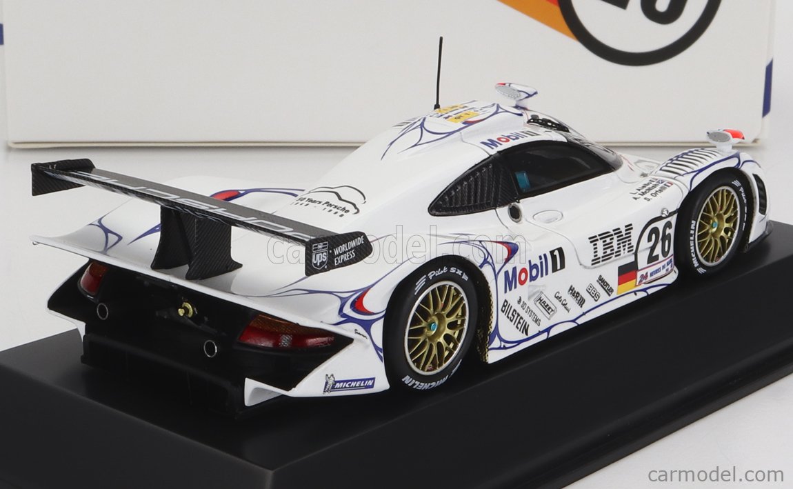 SPARK-MODEL WAP0200130PLM1 Scale 1/43 | PORSCHE 911 GT1-98 3.2L TURBO TEAM  PORSCHE AG MOBIL-1 N 26 WINNER 24h LE MANS 1998 ALLAN McNISH - LAURENT  AIELLO - STEPHANE ORTELLI WHITE BLUE RED