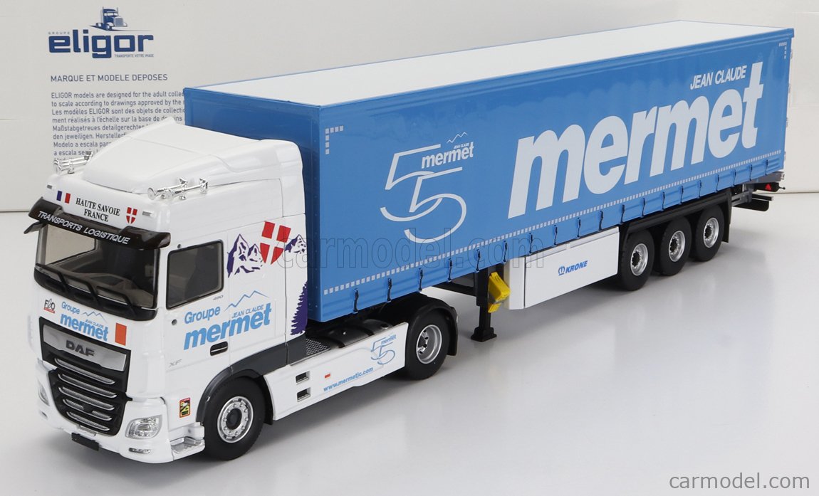 Miniature DAF XF Euro 6 480 4x2 et remorque bachée TAUTLINER transport Log's Gris ELIGOR ELI116440 | Collect World