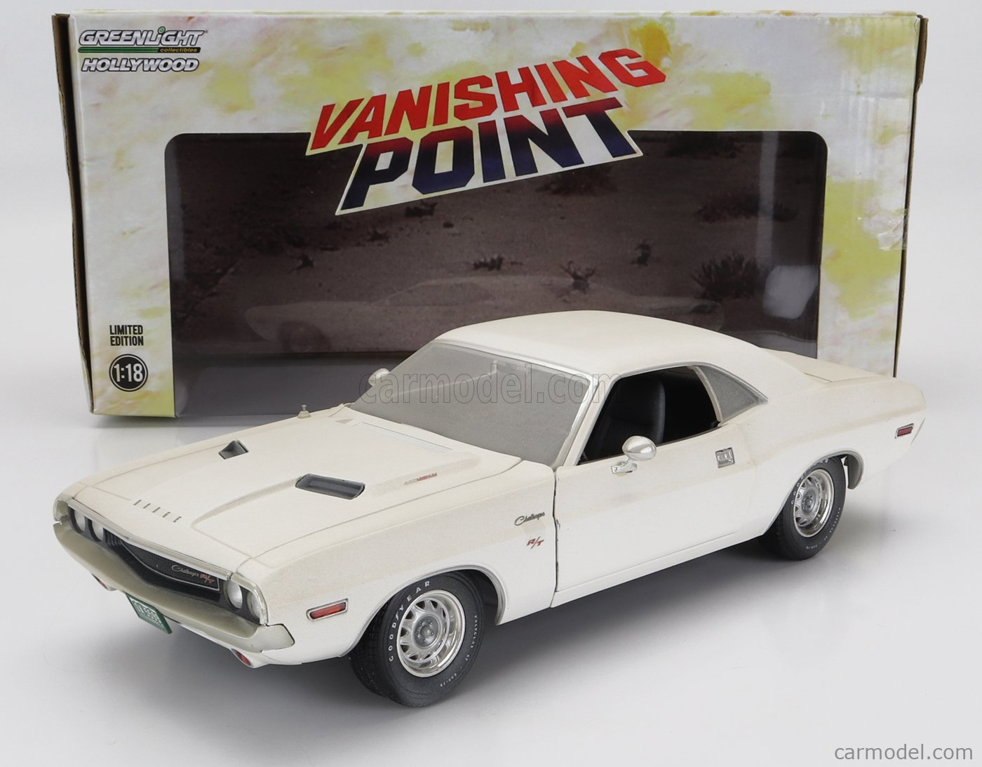 GREENLIGHT 13582 Scale 1/18  DODGE CHALLENGER R/T COUPE 1971 - VANISHING POINT - WEATHERED VERSION WHITE