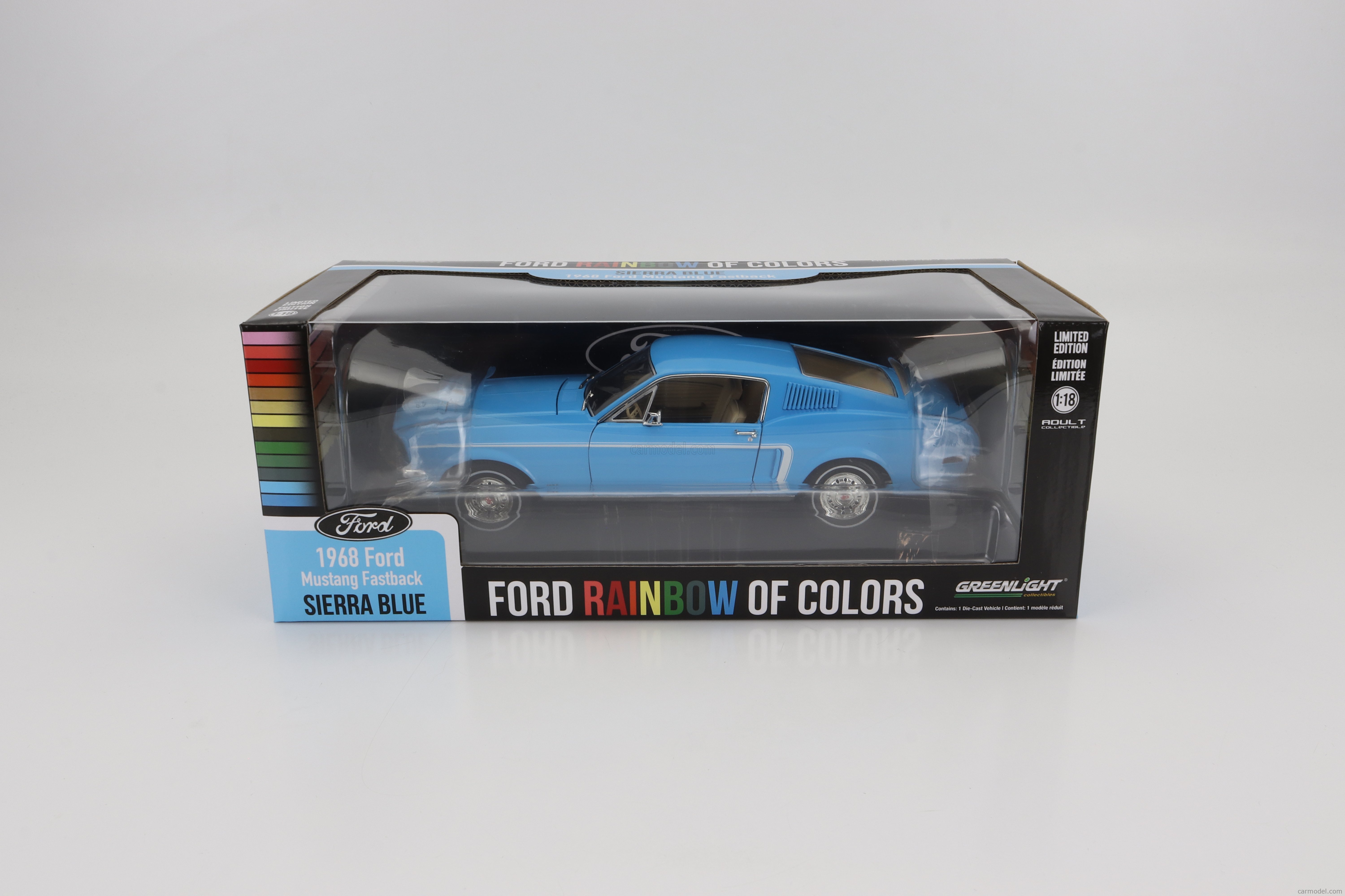 Modèle Réduit Ford Mustang Fastback 1968 Bleu 1:18 Greenlight - Portes Ouvrantes, Métal Die-Cast