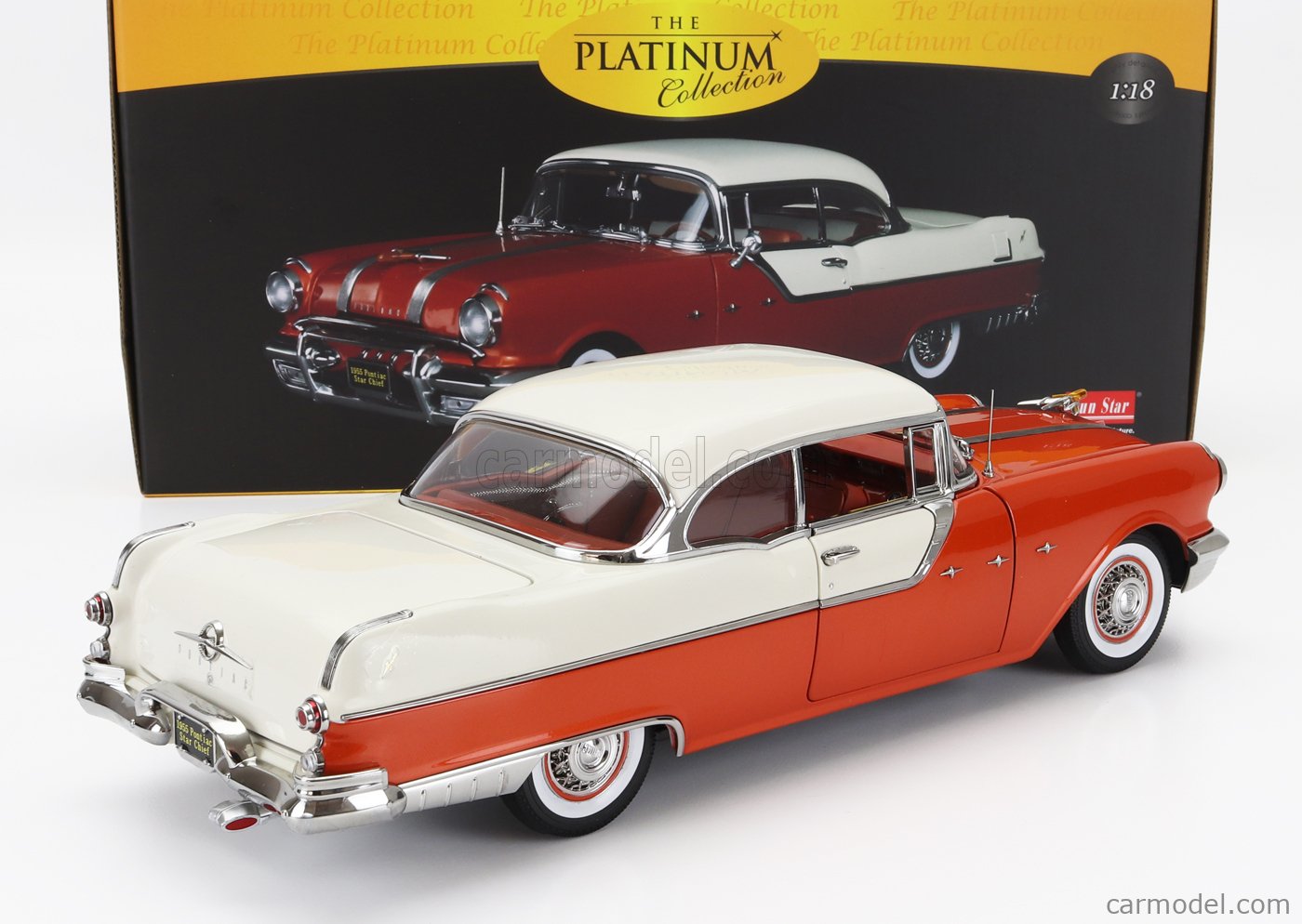SUN-STAR 05048 Scale 1/18 | PONTIAC STAR CHIEF HARD-TOP 1955 RED WHITE