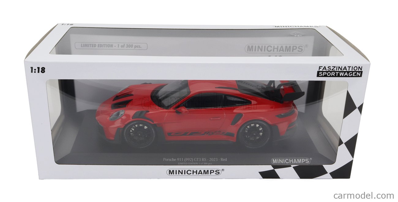 MINICHAMPS 153062240 Scala 1/18  PORSCHE 911 992 GT3 RS COUPE 2023 - RED  RIMS BLACK RED