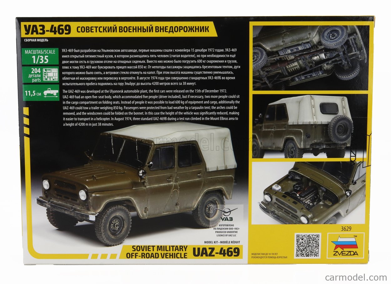 ZVEZDA 3629 Scale 1/35 | UAZ 469 SOFT-TOP SOVIET MILITARY 1975