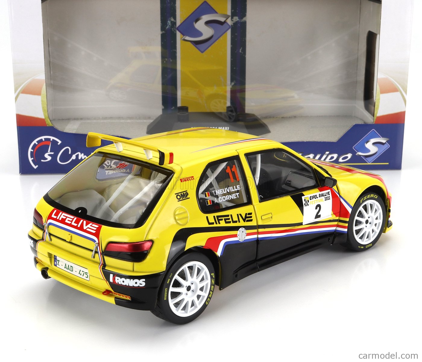 SOLIDO 1:18 Peugeot 306 Maxi Jaune #2 T.NEUVILLE/A.Cornet - Eifel Rallye Fest