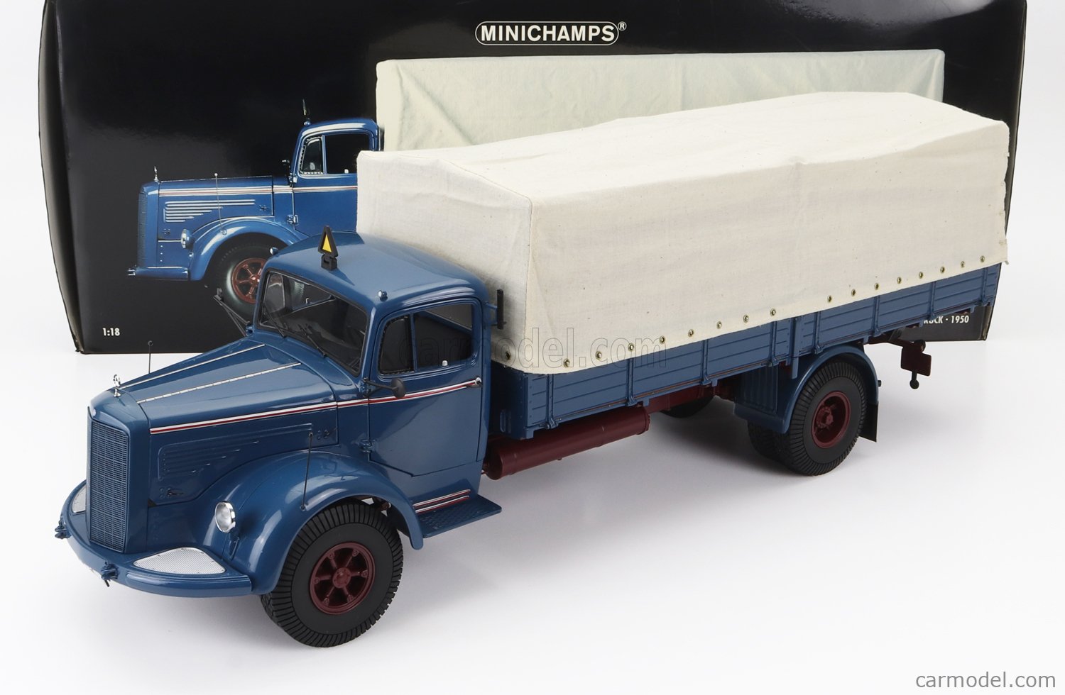 MINICHAMPS 109031020 Scale 1/18 | MERCEDES BENZ L6600 TRUCK CANVAS TELONATO  2-ASSI 1950 - DEFECT PAINT BLUE CREAM BORDEAUX