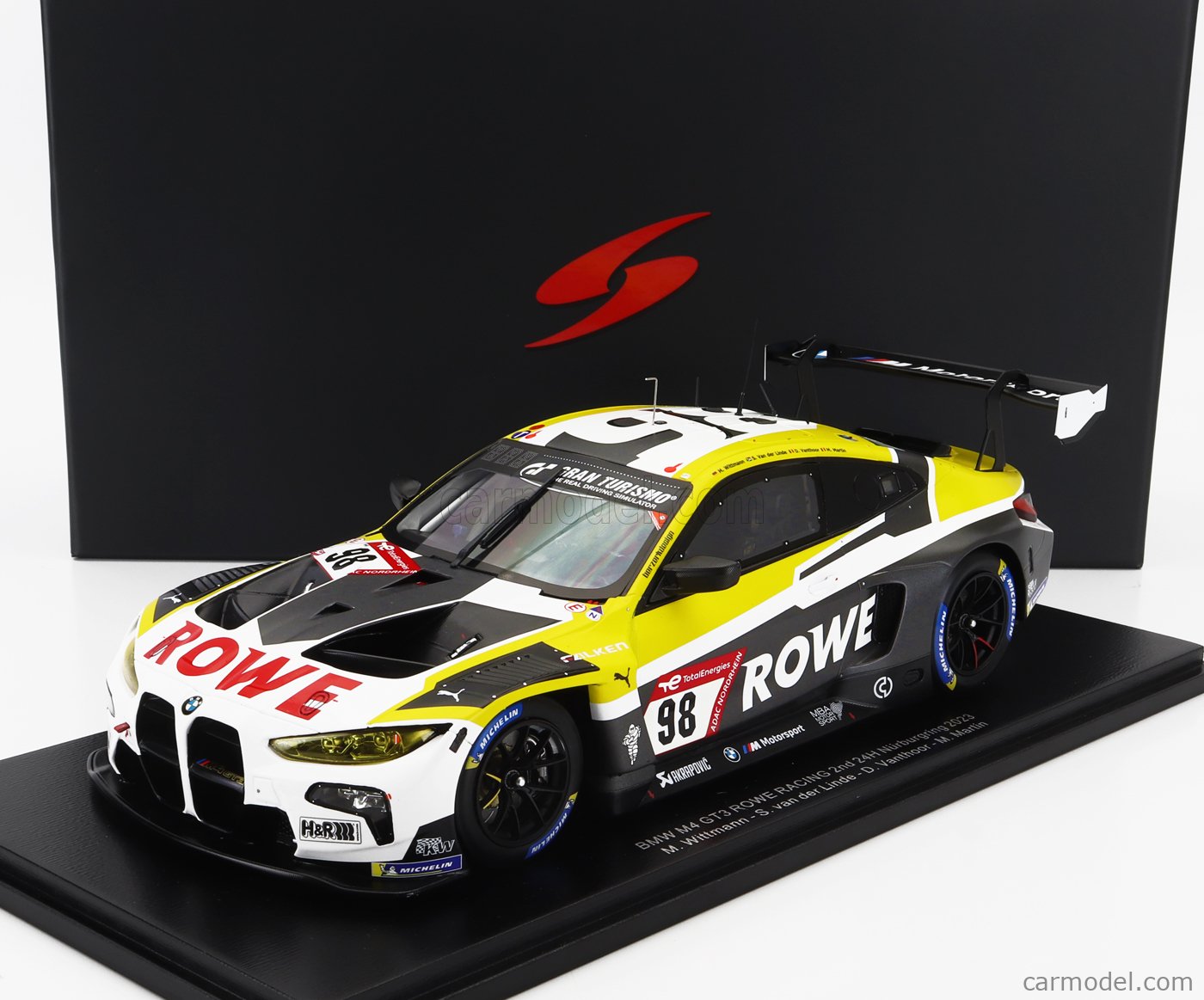 Miniature BMW M4 #32 Spa 2023 - Spark 1/18 - Vanthoor / Van Der Linde + Vitrine