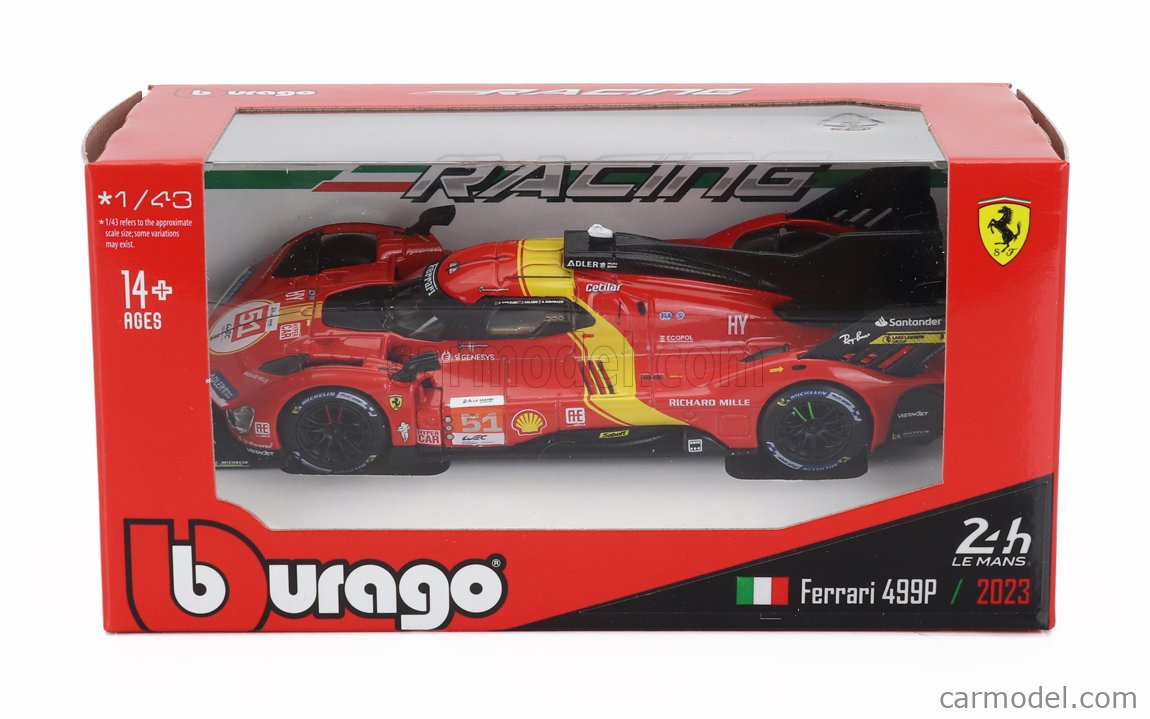 Modèle Réduit Ferrari 499P AF Corse Le Mans 2023 - Échelle 1/18 Bburago, Métal, Neuf