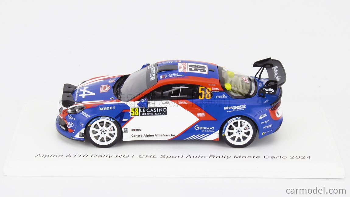 1/43 Spark 2024 Alpine A110 Rally RGT No.60 Chazel Technologies Course 4th RGT Rally Monte Carlo A. Fumal - J. Escartefigue Car Model