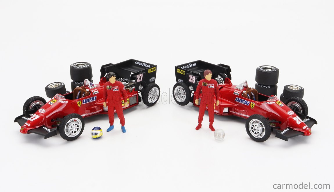BRUMM RTS08 Scale 1/43  IVECO FIAT FIAT IVECO 190 TRUCK CAR TRANSPORTER MONACO GP 1984 WITH 2X F1 FERRARI 126CK TURBO N 27 MICHELE ALBORETO - N 28 RENE ARNOUX + FIGURES AND ACCESSORIES RED