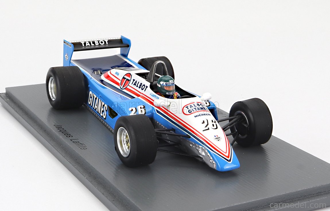 SPARK-MODEL S4264 Scale 1/43 | LIGIER F1 JS19 N 26 3rd AUSTRIAN GP 1982  JACQUES LAFFITE LIGHT BLUE