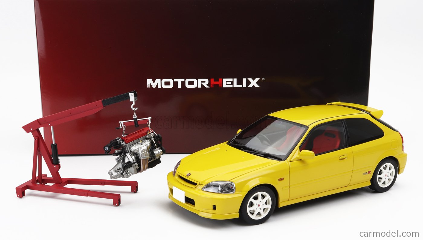 MOTORHELIX M85002 Масштаб 1/18 | HONDA CIVIC EK9 TYPE R WITH ENGINE AND  ACCESSORIES 1999 SUNLIGHT YELLOW