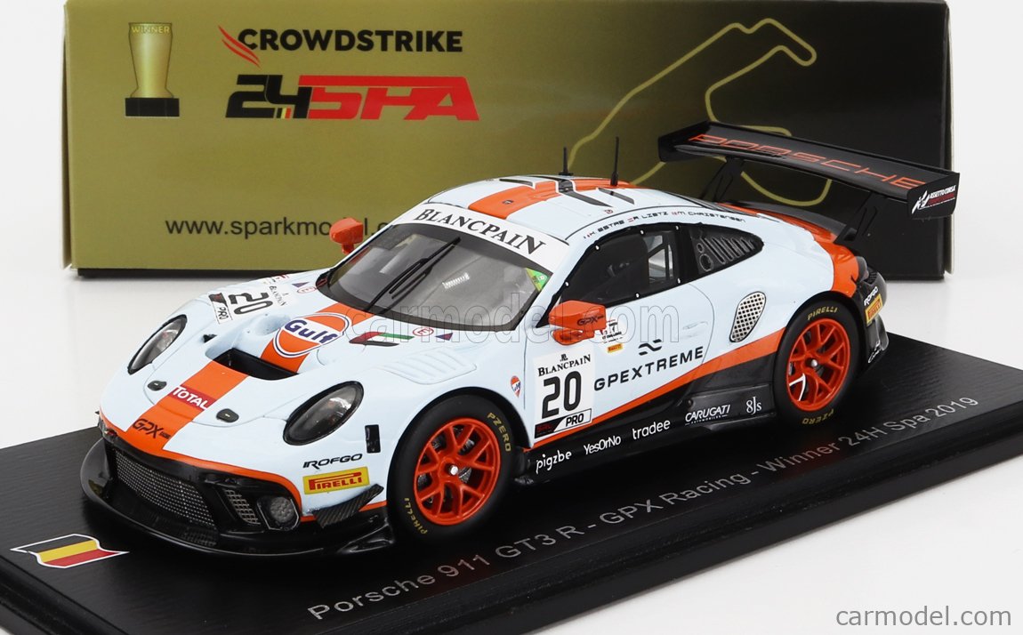 SPARK-MODEL 43SPA2019 Scale 1/43 | PORSCHE 911 991 GT3 R 4.0L FLAT-6 TEAM  GPX RACING N 20 WINNER 24h SPA 2019 RICHARD LIETZ - MICHAEL CHRISTENSEN -  KEVIN ESTRE LIGHT BLUE ORANGE BLACK