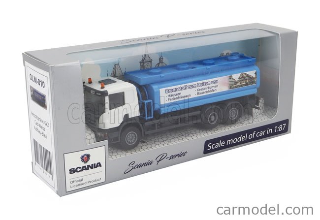 BREKINA PLAST OLM010 Scale 1/87 | SCANIA P124.860 TANKER TRUCK BRENNSTOFF  HEIZEN VON 3-ASSI 1988 BLUE WHITE