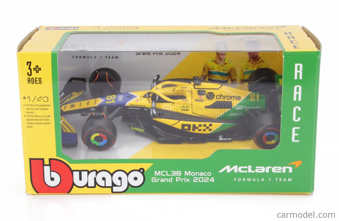 Figurine 1:43 Burago McLaren F1 Mcl38 #81 - Monaco GP 2024 - Oscar Piastri - Neuf