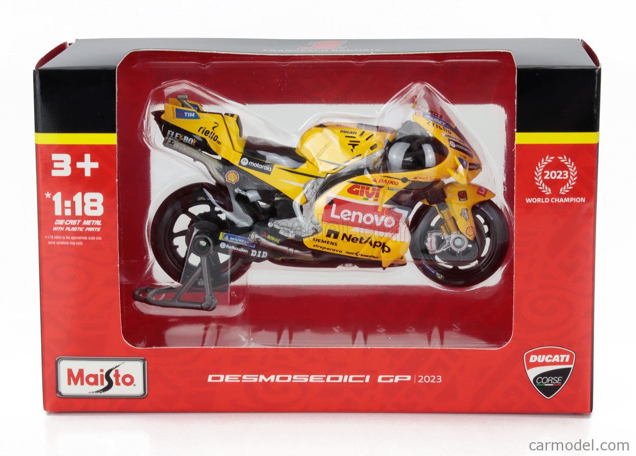 Maisto 1/18 Ducati Desmosedici GP23 - Team Lenovo 2023 - Bagnaia #1 - Modèle Moto