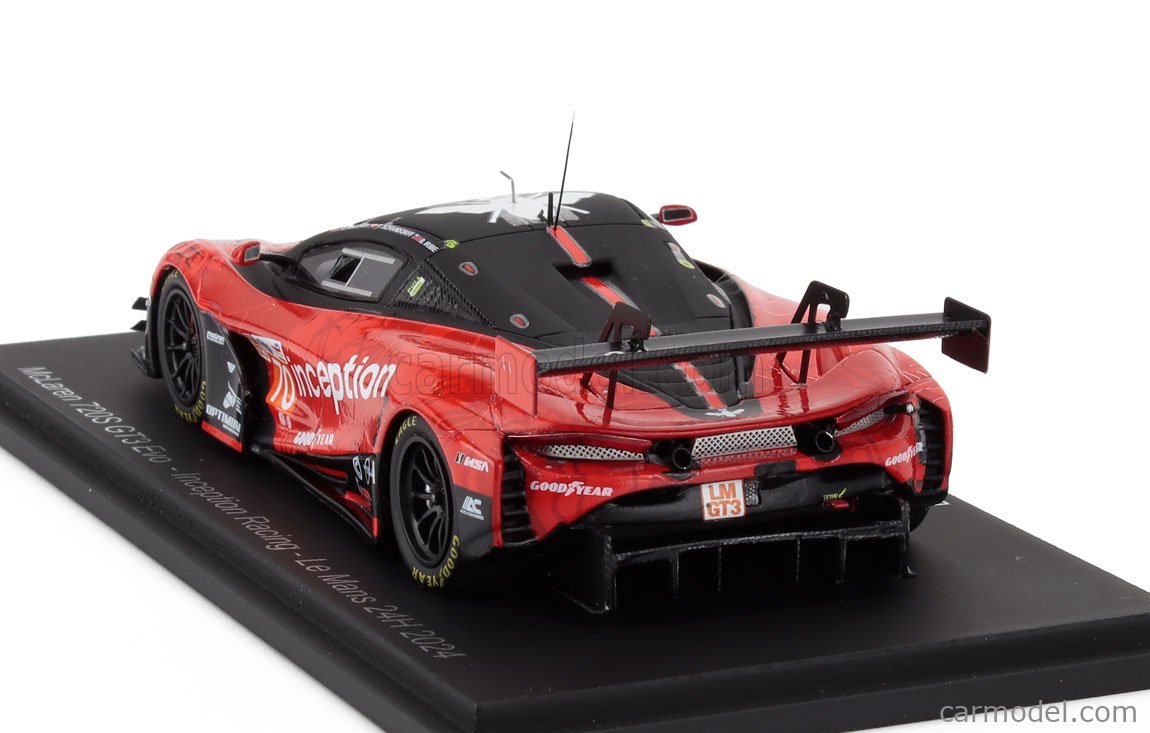 Modellino McLaren 720S GT3 EVO Scala 1/64 – Le Mans 2024 #70 Inception Racing, Rosso/nero, Pressofuso