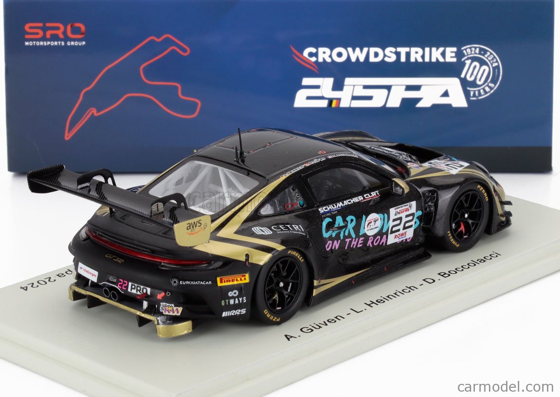 Porsche 911 GT3 R 992 24h Spa 2024 &ndash; Modello Spark 1:43 &ndash; Schumacher CLRT G&uuml;ven