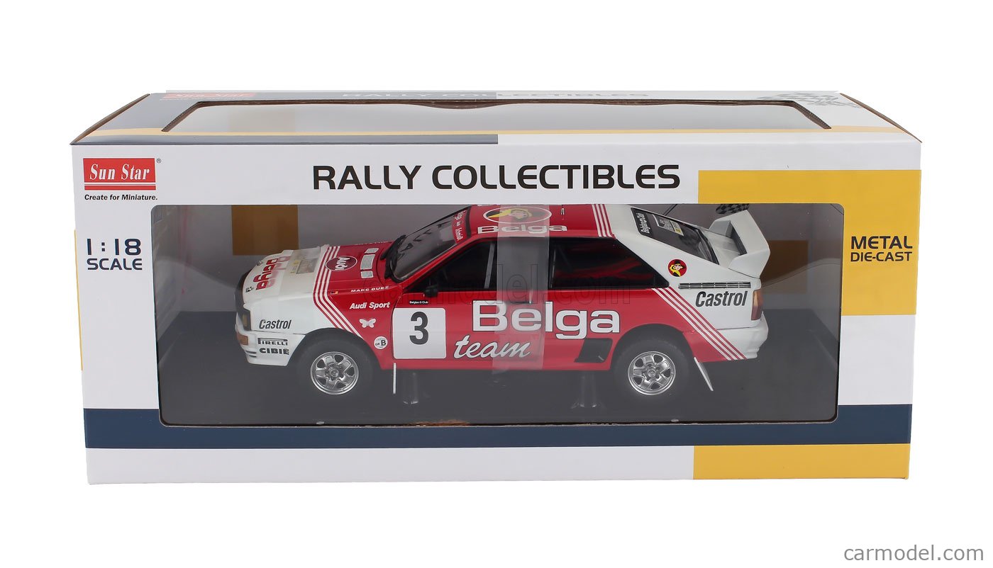 Audi quattro A1 Gruppe B, weiß/rot, Haspengouw Rallye 1983, Duez/Lux, Nr. 3, Troféu, 1:43, PC-Box | RRbe48 -audiquattrohaspengouwrallye1983nr3trofeu143pcbox