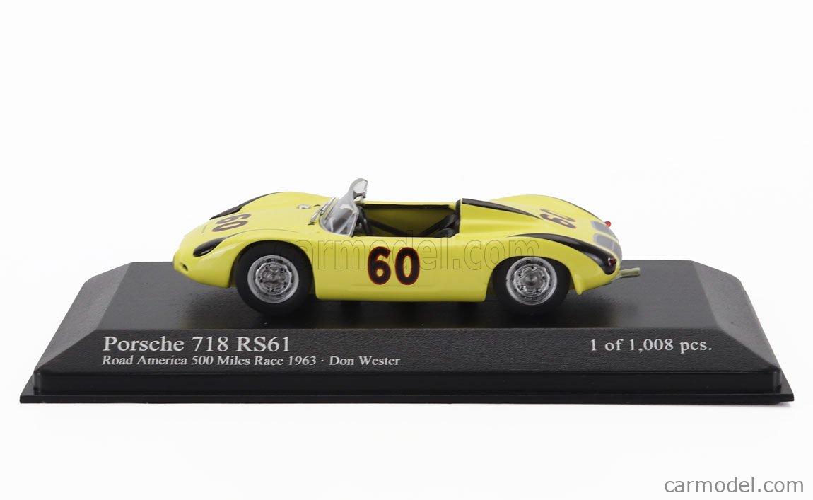 Miniature Porsche 718 RS61 Spyder Minichamps 1:43 - Don Wester Road America 500 Miles 1963 - Neuf Avec Boîte
