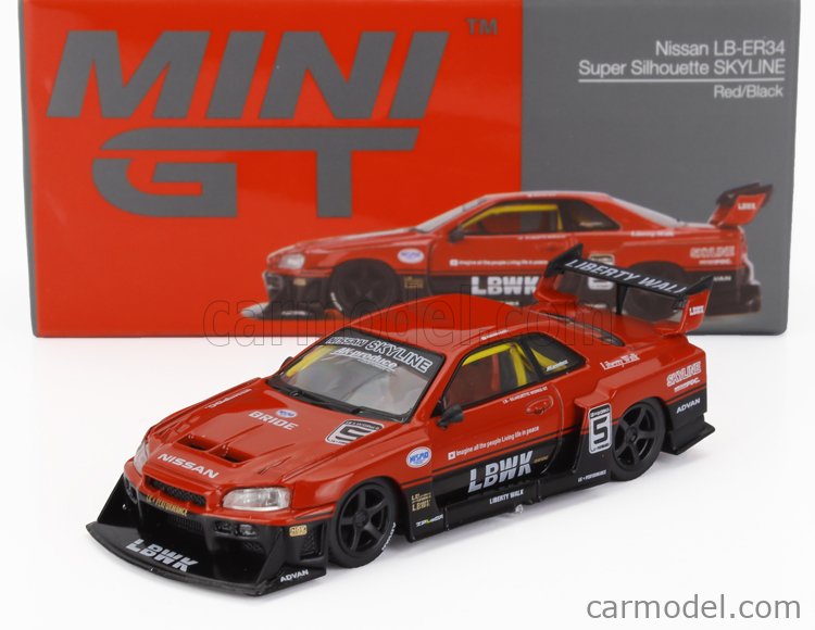 ミニカー Mini gt ER 34 RED LBWK Mini GT 1:64 LBWK Nissan LB-ER34 Super Silhouette Red/Black