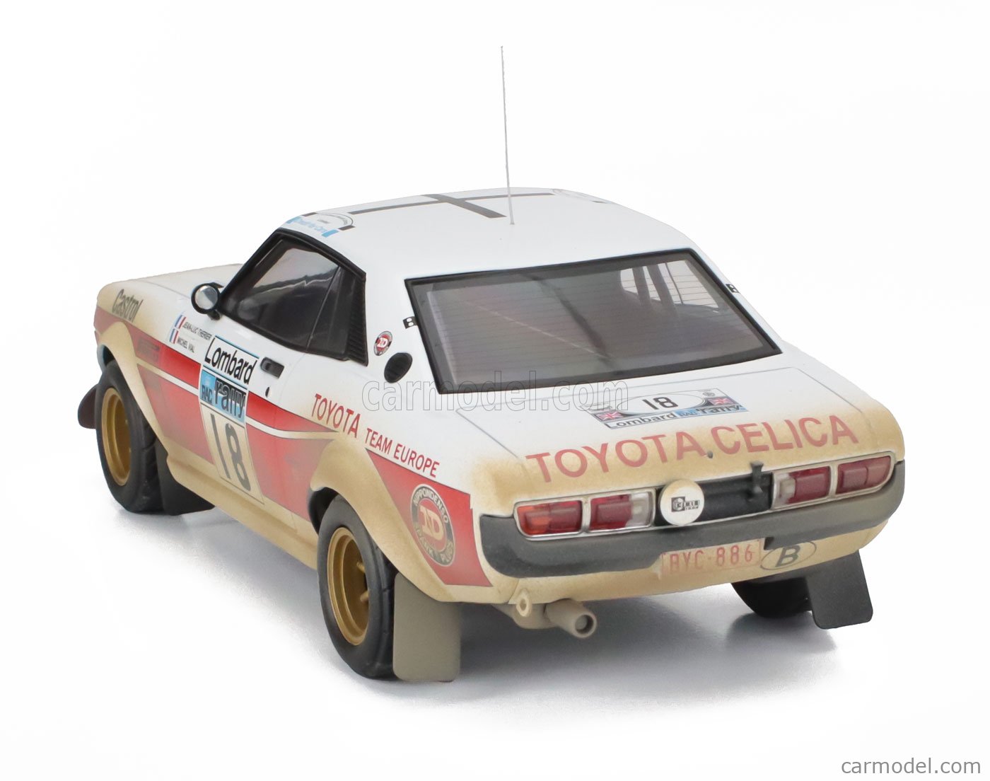 Ixo Models 18RMC189A22 1977 Toyota Celica 2000 GT RA21 #18 RAC Rally Mikkola-A Hertz 1:18 White