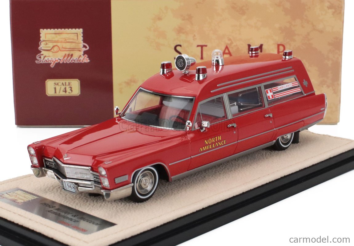 Ambulanza Cadillac Miller & Meteror - 1968 - rosso - francobollo Ambulanza Cadillac Miller & Meteror - 1968 - rosso - francobollo
