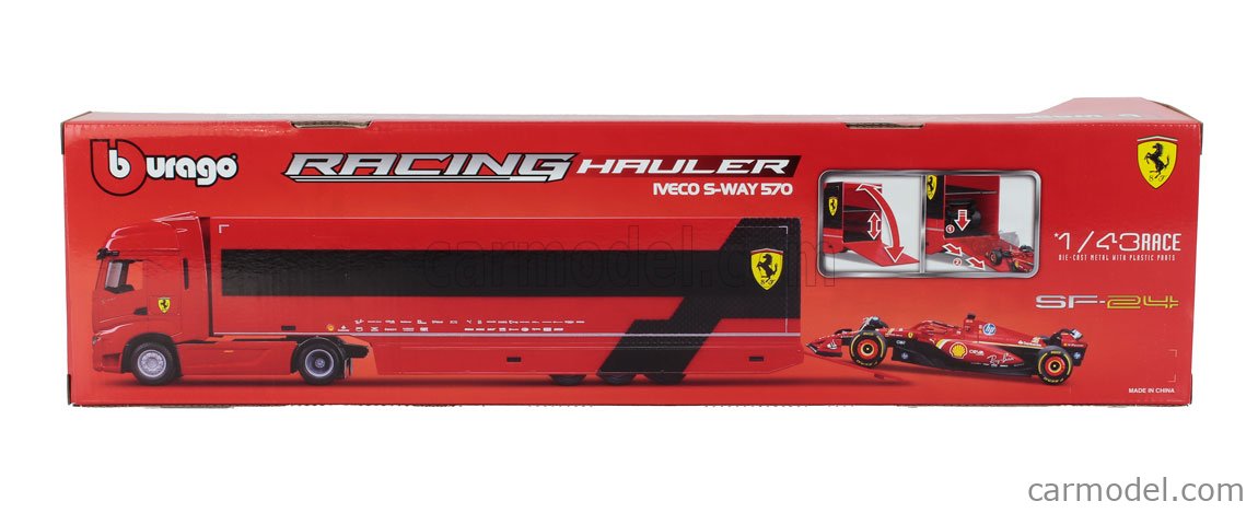 Camion Transporteur Iveco S-Way 570 Avec Ferrari SF-24 – BBURAGO échelle 1/43 – Modèle Métal Neuf