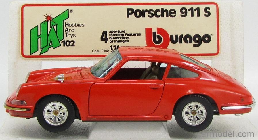 Burago 1/24 Porsche 911 S Matt Black 0102 Vintage Diecast Model Car