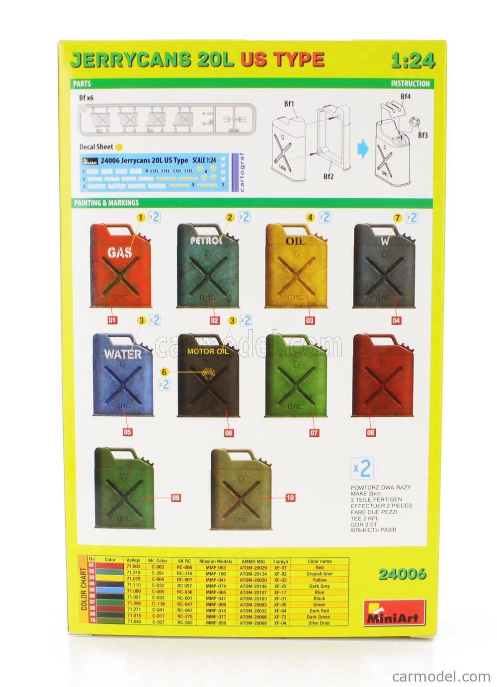 Lot de 12 Jerrycans en plastique 20 L à l'échelle 1/24 Lot de 12 Jerrycans en plastique 20 L à l'échelle 1/24