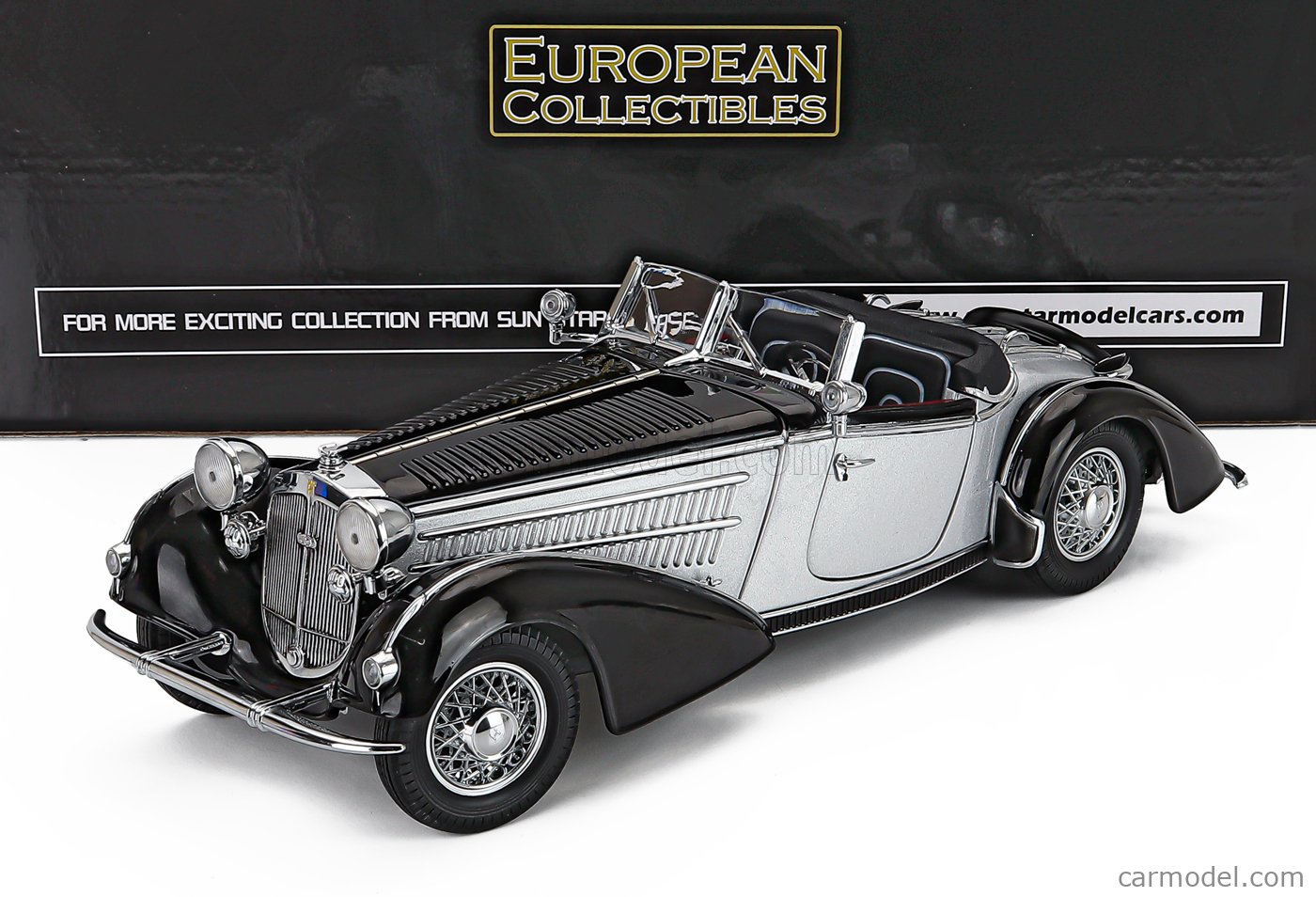 SUN-STAR 02410 Scale 1/18 | HORCH 855 ROADSTER OPEN 1939 SILVER BLACK
