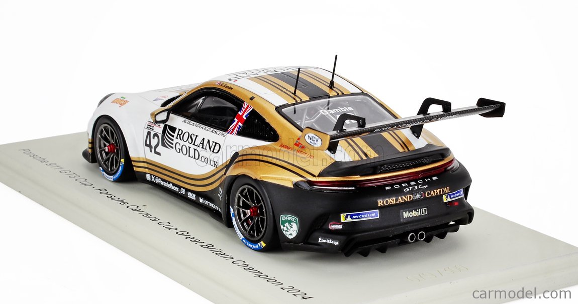 Miniature Spark 1:43 Porsche 911 GT3 (992) #42 Carrera Cup GB 2024 - Modèle UK025 - Neuf