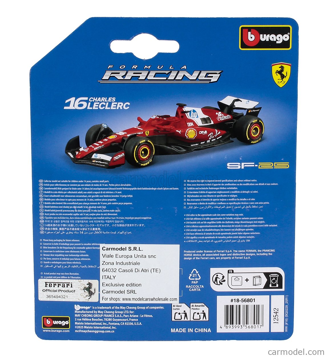 BURAGO 18-56801-L Scale 1/64 | FERRARI F1 SF-25 TEAM SCUDERIA