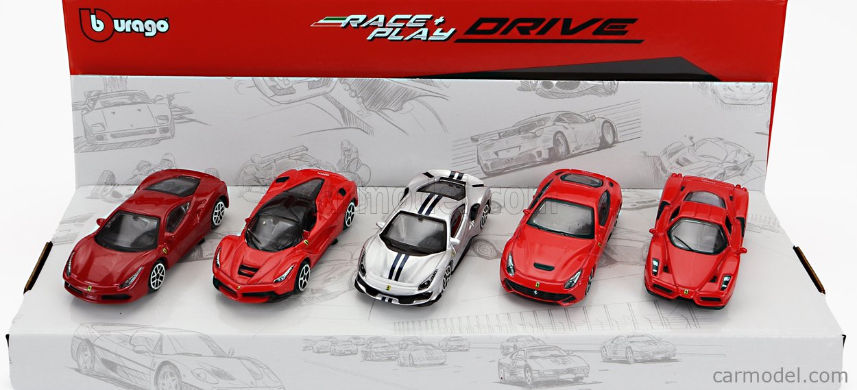 BURAGO 194669 Scale 1/64 | FERRARI DAMAGE DISPLAY BOX - SET 5X 488