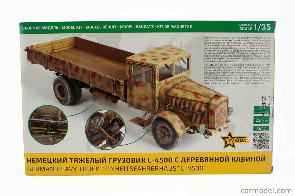 ZVEZDA 3647 Scale 1/35 | MERCEDES BENZ L4500 GERMAN HEAVY MILITARY