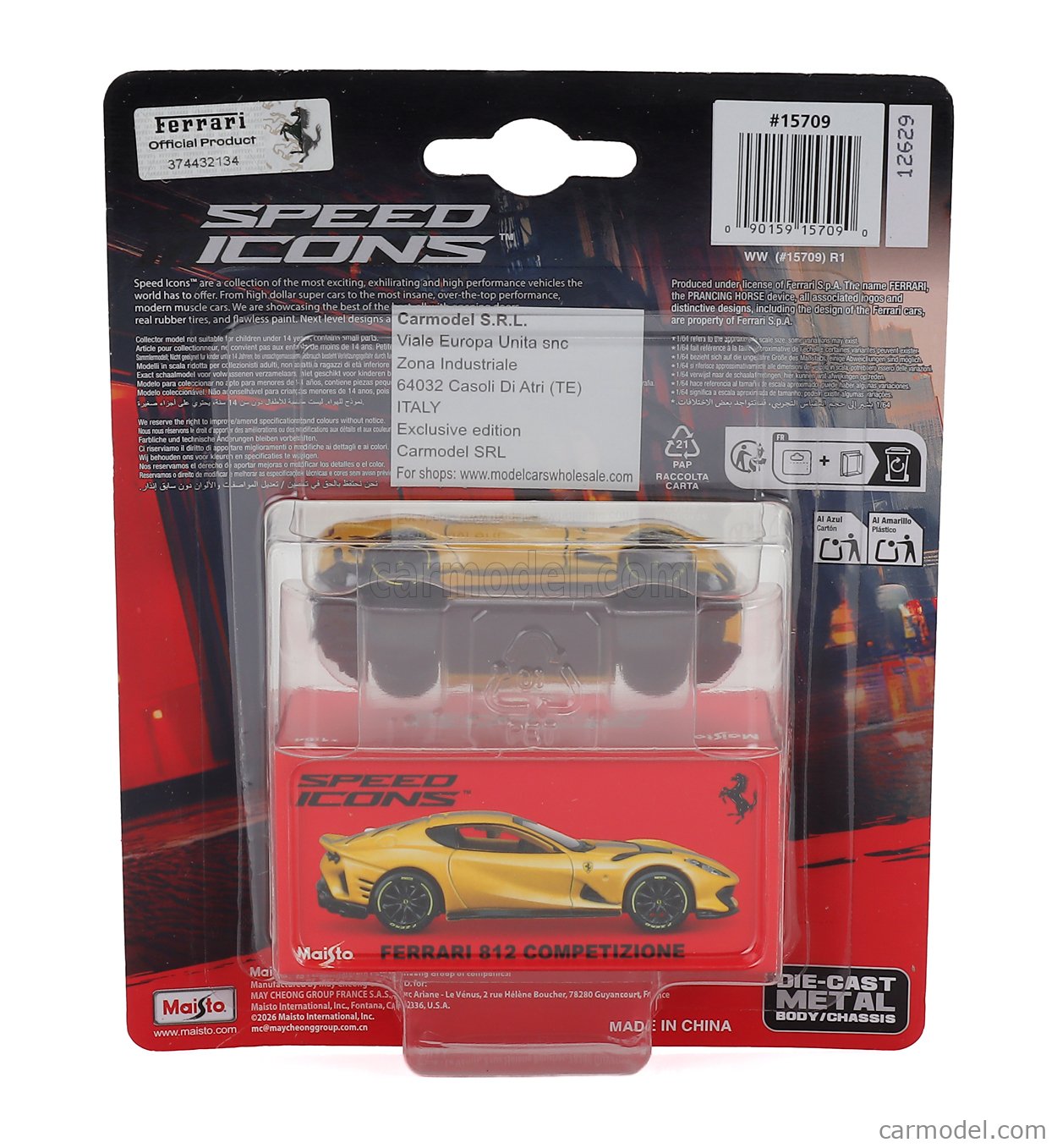 MAISTO 15709Y Scale 1/64 | FERRARI 812 COMPETIZIONE 2021 YELLOW
