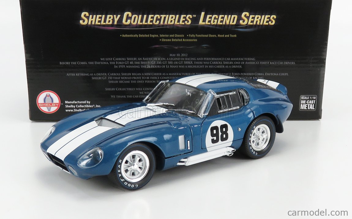 SHELBY-COLLECTIBLES SHELBY130 Echelle 1/18  AC COBRA SHELBY COBRA DAYTONA COUPE N 98 1965 BLUE MET WHITE