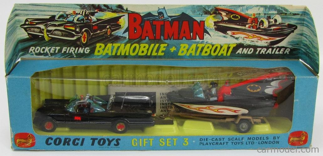 1960s Gorgi Toys Batman Batmobile Batboat featured on Collector's Envelope A931 