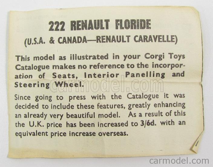CORGI TOYS RENAULT FLORIDE REF 222 MADE IN GREAT BRITAIN