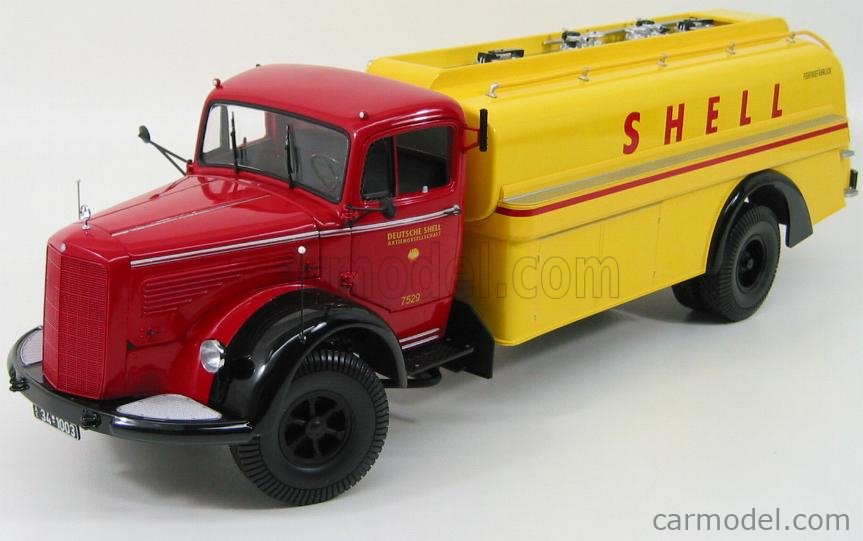 MINICHAMPS 109031071 Scale 1/18 | MERCEDES BENZ L6600 TANKER TRUCK SHELL  1950 RED YELLOW