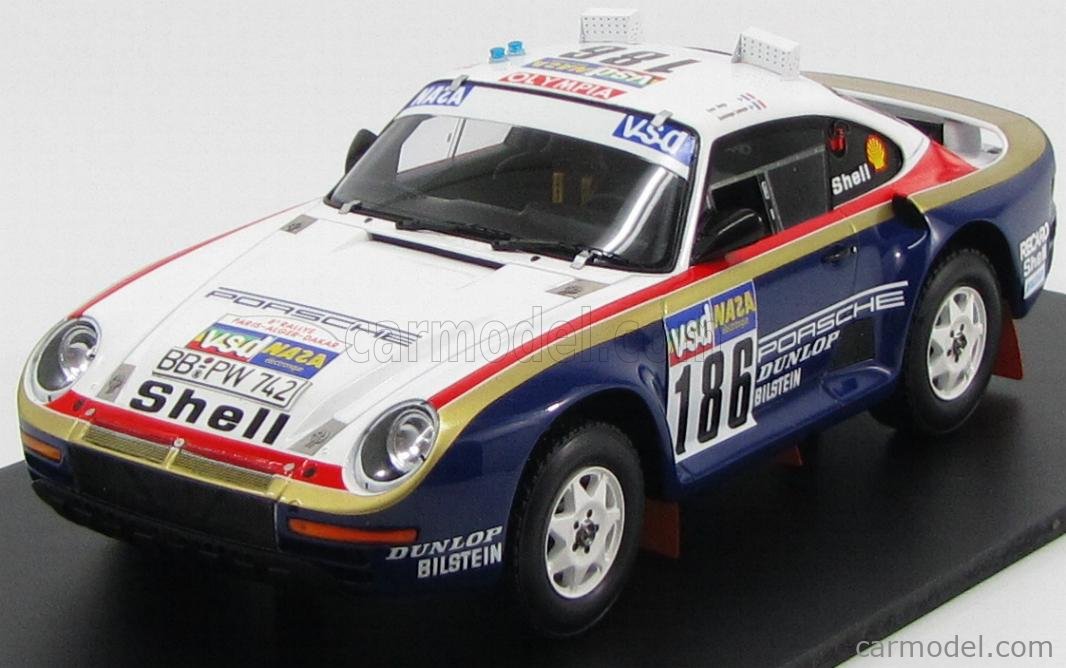 TRUESCALE TSM121807R Scale 1/18 | PORSCHE 959 TEAM ROTHMANS PORSCHE N 186  WINNER RALLY PARIS DAKAR 1986 RENE METGE - DOMINIQUE LEMOINE BLUE WHITE RED