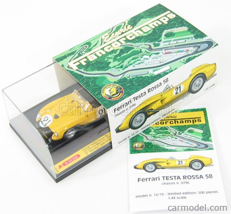 1:43 scale Bang Model of a Ferrari Testa Rossa 58 Sports Car as raced in the 1958 Le Mans 24 Hours Race