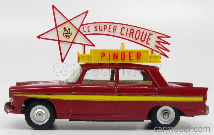 DINKY FRANCE 882 Scale 1/43 | PEUGEOT 404 + CARAVAN ROULOTTE PINDER + BEAR  AND SIGNAL RED YELLOW