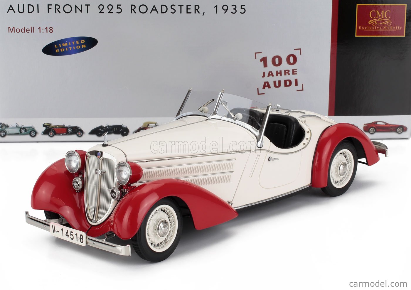 CMC M075C Scale 1/18 | AUDI 225 ROADSTER 1935 WHITE RED