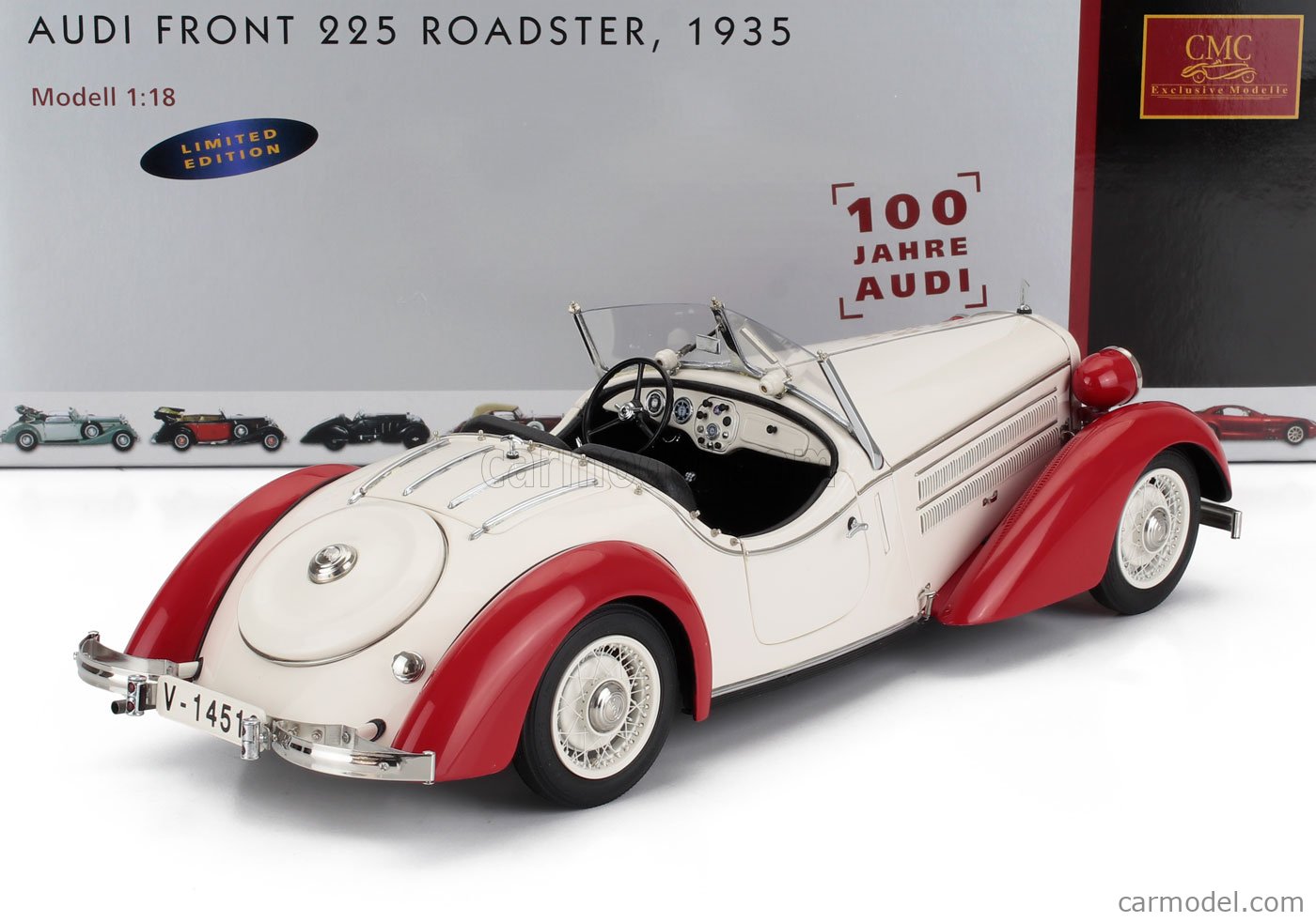 CMC M075C Scale 1/18 | AUDI 225 ROADSTER 1935 WHITE RED