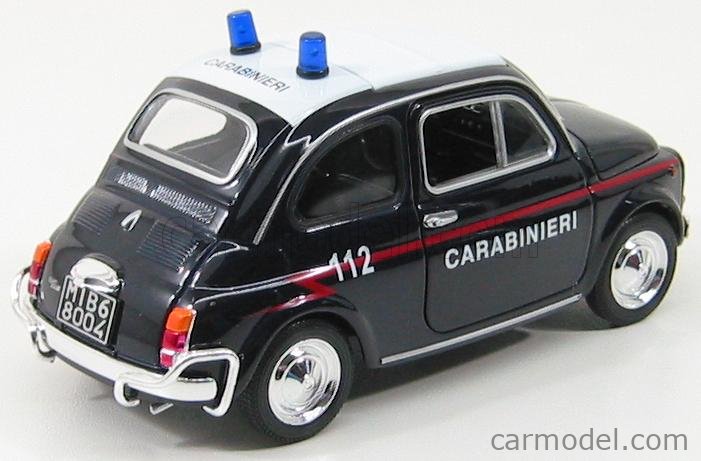 Welly Modello Fiat Nuova 500 Carabinieri Polizia 1957-1975 – Scala 1:24 In Metallo, Porte E Cofano Apribili