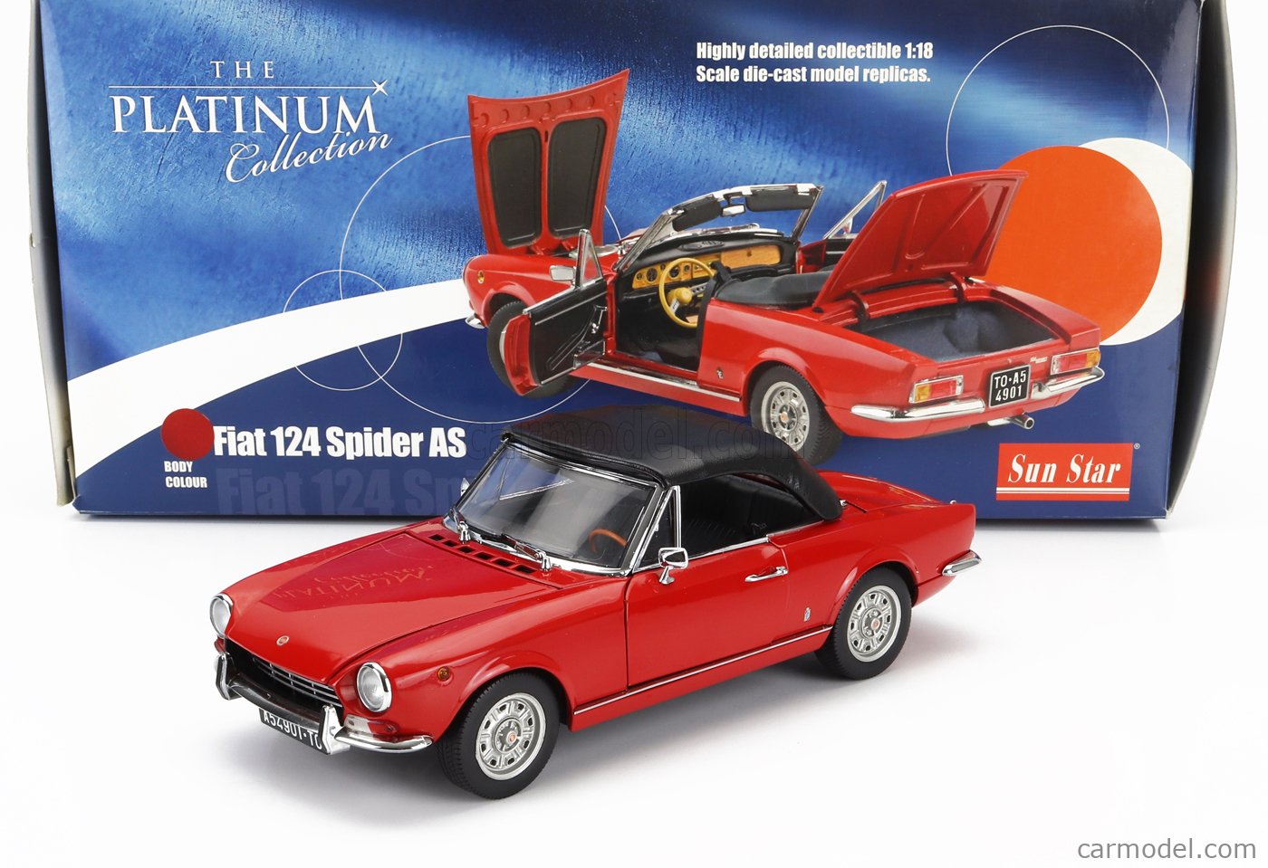 FIAT 124 SPIDER 1:18 スケールモデル 1/18 Sunstar Fiat 124 Spider AS (White) Diecast Car Model